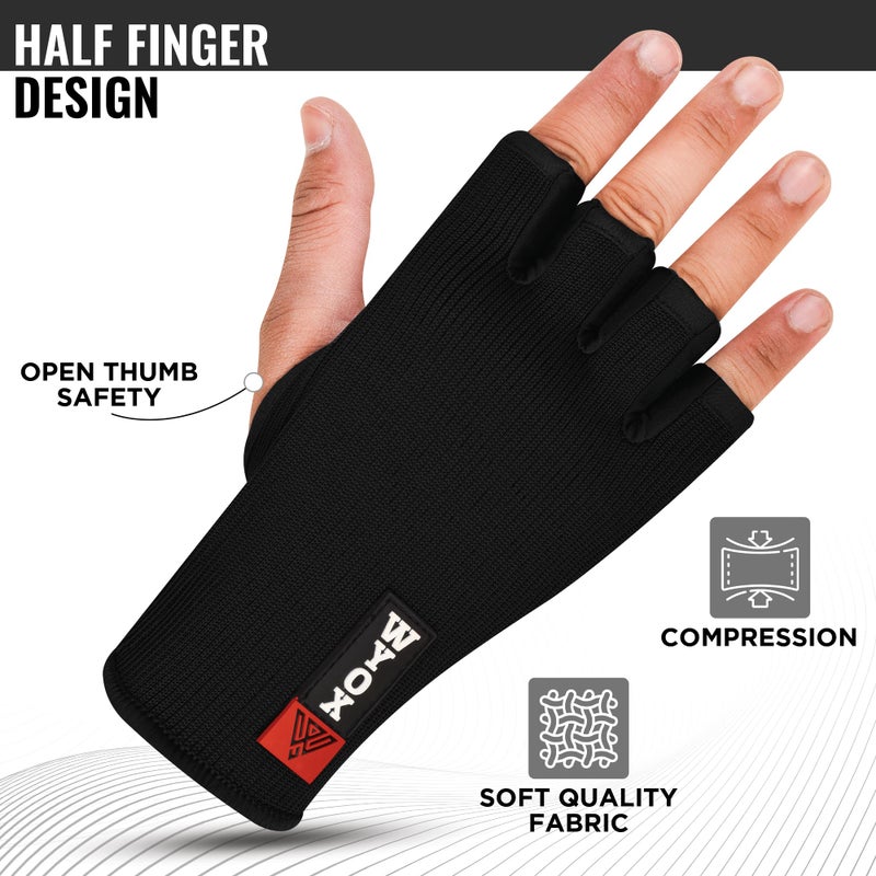 WYOX Boxing Hand Wraps Inner Gloves Men Women, Half Finger Under Mitts with Elasticated Bandages for Fist Protection, Ideal for Muay Thai, Kickboxing, MMA, and Martial Arts, Perfect for Training - Image 5